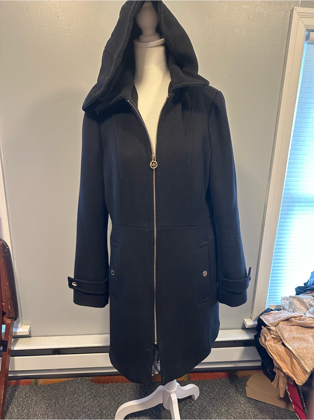 Michael Kors Black Zip-Front Wool Coat